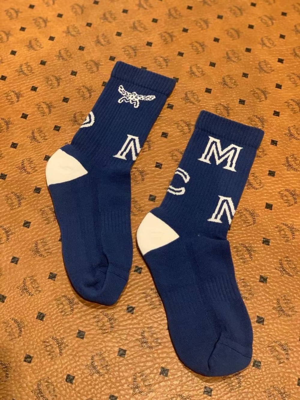 MCM BLUE MONOGRAM PRINT COTTON SOCKS s/m